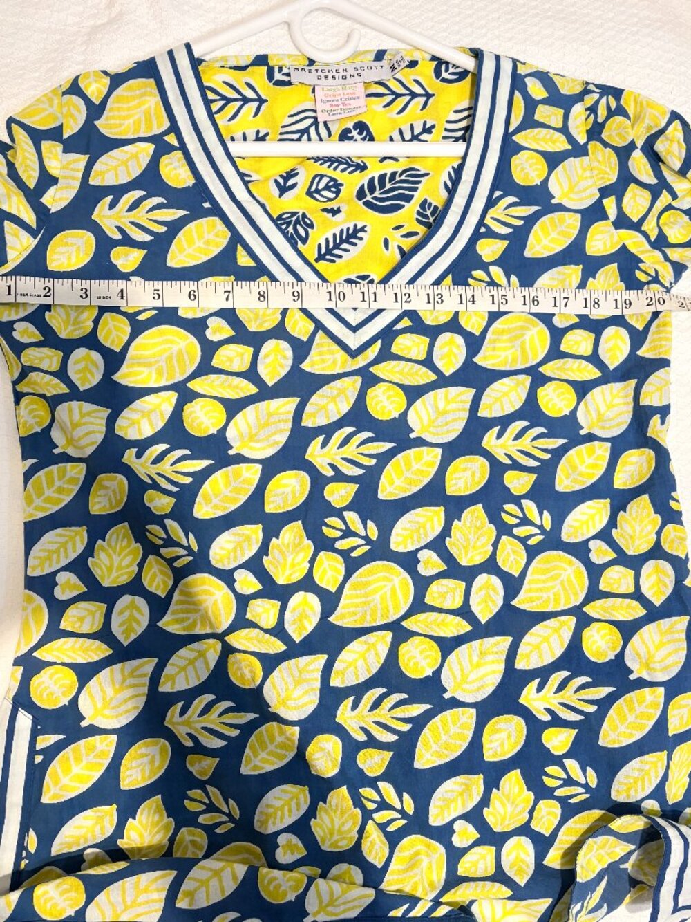 Gretchen Scott Designs Blue&Yellow Leaf Print Swim Cover Up/Tunic Top | Size M - Picture 4 of 5